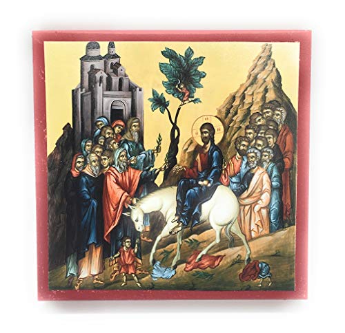 Wooden Byzantine Orthodox Christian Icon Entry of Our Lord Jesus Christ into Jerusalem/Palm Sunday (5" x 5")