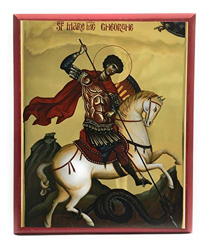 Wooden Byzantine Orthodox Christian Icon Greatmartyr, Victory-bearer, and Wonderworker George (9" x 11")