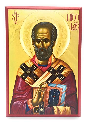 Wooden Byzantine Orthodox Christian Icon Saint Nicholas the Wonderworker, Archbishop of Myra in Lycia (9" x 13")