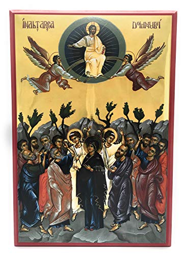 Wooden Byzantine Orthodox Christian Icon The Ascension of Jesus Christ on Mt. Olives (13" x 19" Poplar)