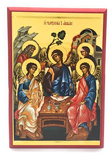 Wooden Byzantine Orthodox Christian Icon The Holy Trinity/The Icon of The Hospitality of Abraham (9" x 13")