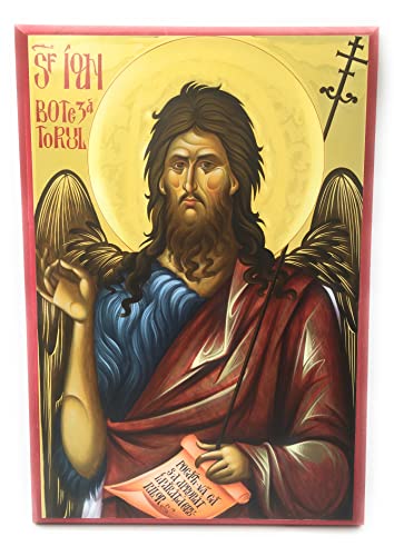 Wooden Byzantine Orthodox Christian Icon of Prophet John the Forerunner and Baptist of Christ/Saint John the Baptist (13" x 19")