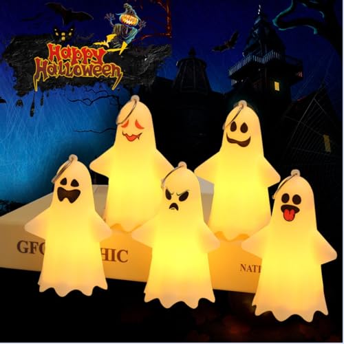 Spooky Ghost Night Lights for Halloween - Glowing Decorative Small Handle Lamp for Room and Bedroom, Enhancing Halloween Atmosphere, Perfect Halloween Gifts (5 Pcs Random)