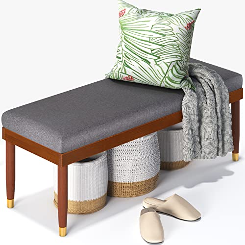 ZINUS Raymond Wood Bench with Upholstered Cushion / End of Bed Seating / Entryway Bench Seat