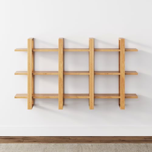 Nathan James Floating Wall Book Shelves, 3-Tier Display Shelf, Decorative Modular Shelf in Solid Wood for Bedroom, Nursery, Bathroom or Kitchen, Set of 2