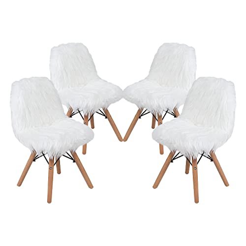 Flash Furniture Zula Kids Chair - White Shaggy Dog Accent Chair - Kid Sized Faux Fur Chair, Set of 4