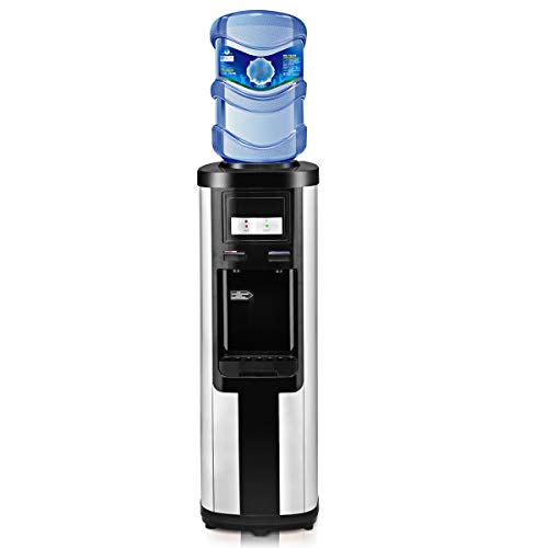 Costway Water Cooler Dispenser 5 Gallon Top Loading Water Dispenser Stainless Steel Freestanding Water Cooler W/Hot and Cold Water (Black and Silver)