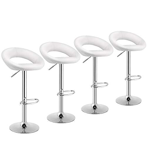 COSTWAY Bar Stools, Set of 4 Modern Swivel Adjustable Barstool, PU Leather Backless Stools, with Chrome Plated Footrest and Base, for Kitchen, Bistro, Pub, White