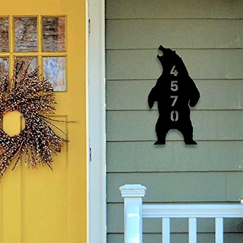 Rustic Grizzly Bear Metal Address Number Sign - Vacation Home Metal House Numbers Marker House Accent Sign - Durable and Weatherproof - Easy Installation - Perfect for Cabin, Lake house, or Ranch