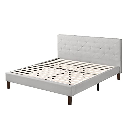 ZINUS Shalini Upholstered Platform Bed Frame / Mattress Foundation / Wood Slat Support / No Box Spring Needed / Easy Assembly, Light Grey, King
