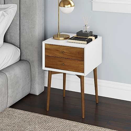 Nathan James Harper Modern Nightstand Side Accent or End Table with Storage Drawer, 1, White/Brown