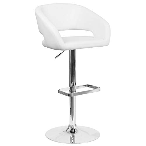 Flash Furniture Contemporary Brown Fabric Adjustable Height Barstool with Rounded Mid-Back and Chrome Base