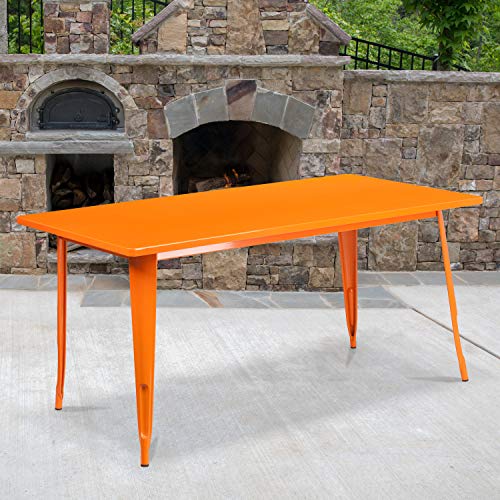 Flash Furniture Charis Commercial Grade 31.5" x 63" Rectangular Orange Metal Indoor-Outdoor Table