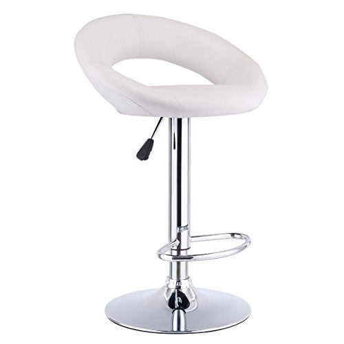 COSTWAY Swivel Bar Stools Adjustable PU Leather Backless Barstools Bistro Pub Chair (White)