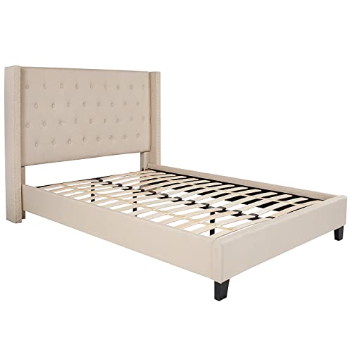 Flash Furniture Riverdale Full Size Tufted Upholstered Platform Bed in Beige Fabric