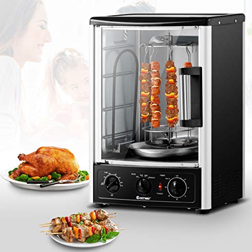 COSTWAY Vertical Rotisserie Oven Countertop Rotating Grill with Bake, Turkey Thanksgiving, Broil Roasting Kebab Rack Shawarma Machine with Adjustable Settings, 2 Shelves, 1500 W