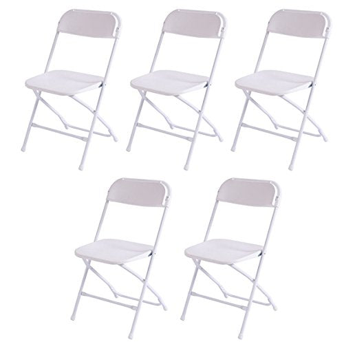 Costway Set of 5 Plastic Folding Chairs Stackable Wedding Party Event Commercial White