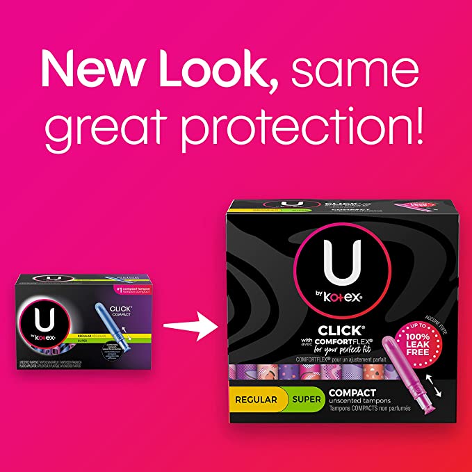 U By Kotex Click Compact Tampons Multipack, Regular/Super Absorbency, Unscented - 180 Total Count (6 Packs of 30)