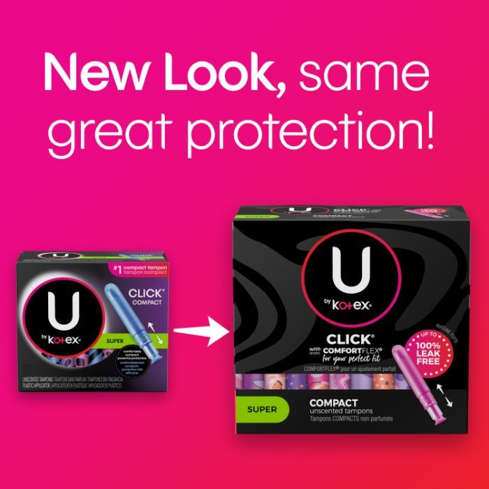 U By Kotex Click Compact Tampons, Super Absorbency, Unscented, 16 Count