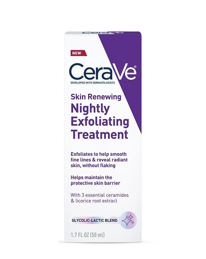 CeraVe Skin Renewing Nightly Exfoliating Treatment, 1.76 Oz - with a 5% blend of glycolic & lactic acid