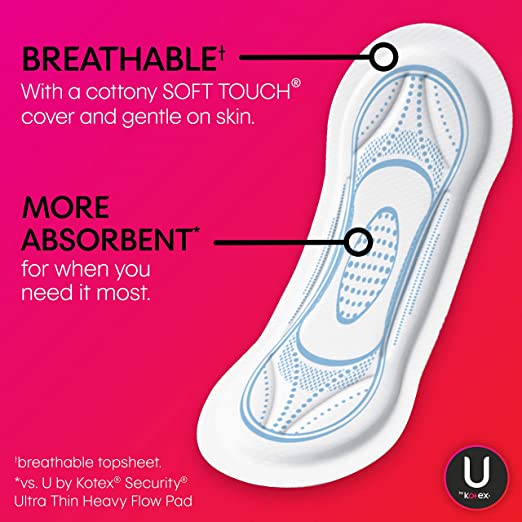 U by Kotex Security Maxi Pads, Regular Absorbency, Unscented - 24 Count