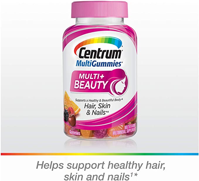 Centrum Multi Beauty Gummy Multivitamin For Women, Hair Skin and Nails Vitamins with Antioxidants and Vitamins D3 and B , Cherry/Berry/Orange Flavors 90ct