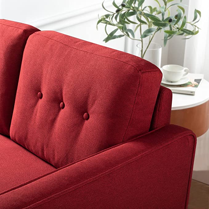 ZINUS Mikhail Loveseat Sofa / Ruby Red Sofa / Button Tufted Cushions / Easy, Tool-Free Assembly