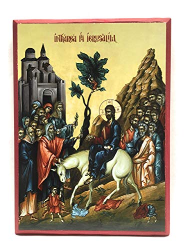 Wooden Byzantine Orthodox Christian Icon Entry of Our Lord Jesus Christ into Jerusalem/Palm Sunday (5.5" x 7.5")