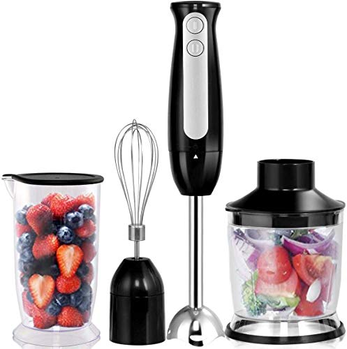 COSTWAY 4-in-1 Hand Blender 600W 2-Speed Electric Multifunctional Immersion Stick Blender w/500ml Food Chopper, Egg Whisk, and 700ml Beaker (Black)