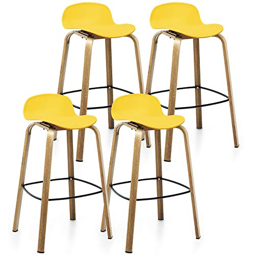 COSTWAY Bar Stools Set of 4, 30-Inch Height Modern Minimalist Bar Chairs with Footrest, Low Backrest and Metal Legs, Nordic Style High Stools for Pub, Kitchen Island, Dining Room, Living Room, Yellow