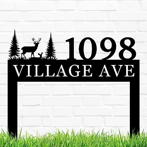 Personalized Metal Deer Address Sign With Stakes, House Numbers For Outside Modern, Metal Number Sign, Metal House Numbers For Outside