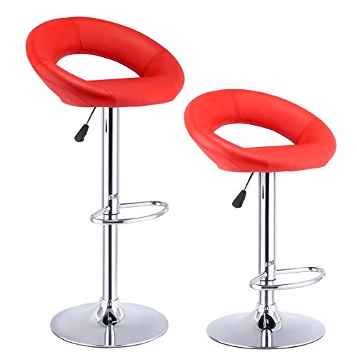 COSTWAY Swivel Bar Stools Modern Adjustable PU Leather Backless Kitchen Bistro Pub Chair Barstool with Chrome Plated Footrest and Base (2Red)