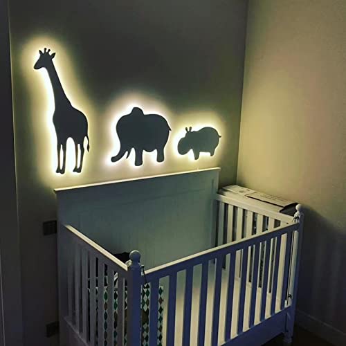 Giraffe Wall Light or Elephant Wall Light or Dinosaur Wall Light,Room Lamp, Kids Bedroom Light, Kids Bedroom Decoration, Night Light (2Animals,Black)