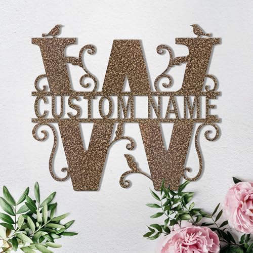 Custom Metal Signs Metal Name Sign Metal Wall Art Split Letter Monogram Wall Decor Metal Wall Art Last Name Sign Family Name Sign Personalized Wedding Gift Fire Pit Sign Outdoor Decor Cabin Sign - W