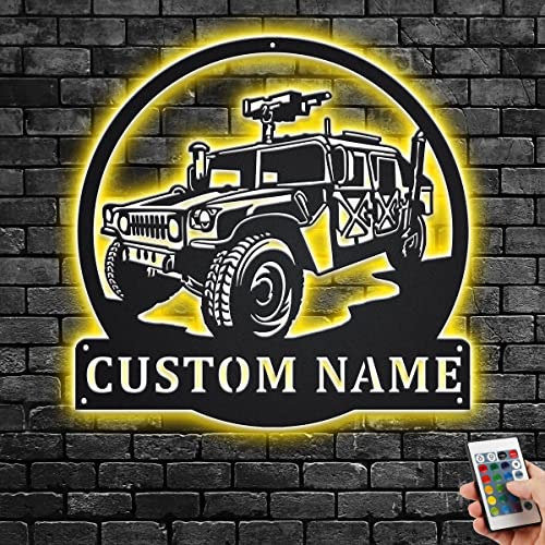 Custom Humvee Metal Wall Art With LED Light, Personalized Humvee Name Sign Decoration For Room, Humvee Metal Home Decor, Custom Humvee