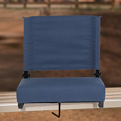 Flash Furniture Grandstand Comfort Seats by Flash - Navy Blue Stadium Chair - 500 lb. Rated Folding Chair - Carry Handle - Ultra-Padded Seat