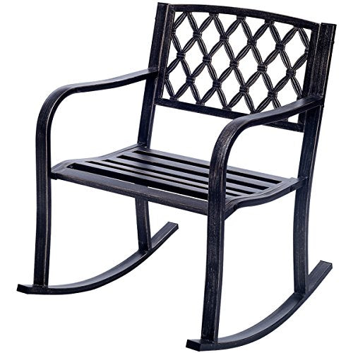 COSTWAY Patio Metal Rocking Chair Outdoor Porch Seat Backyard Glider Rocker Bronze