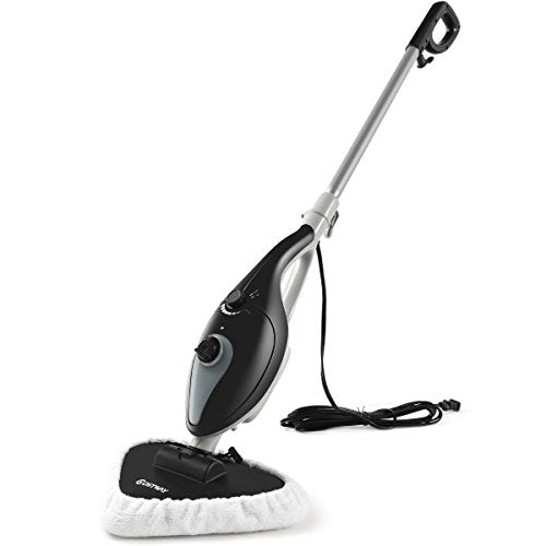 COSTWAY 1300W Steam Mop Multifunctional 8-speed Adjustment Maneuverable Floor Steam Cleaner with Automatic Steam Control, Steam Cleaner Mops for Floor Cleaning with Steam Pad, Filling Cup and Round Br