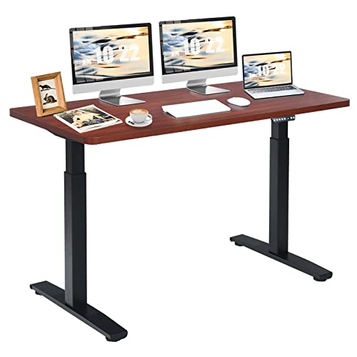 COSTWAY 55" x 28" Electric Standing Desk, Height Adjustable Sit Stand Up Table w/Solid One-Piece Desktop, Ergonomic Home Office Computer Workstation w/Quiet Motor, 4 Memory Settings (Black & Coffee)