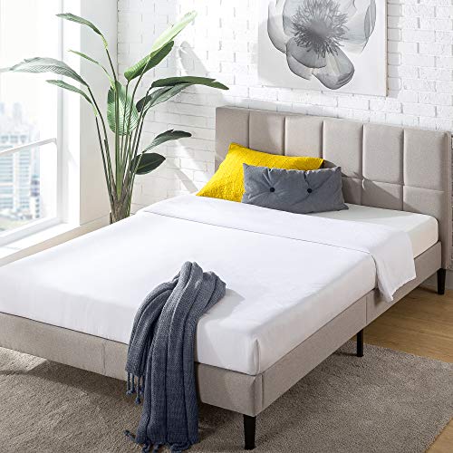 ZINUS Lottie Upholstered Platform Bed Frame with Short Headboard / Mattress Foundation / Wood Slat Support / No Box Spring Needed / Easy Assembly, Beige, Queen