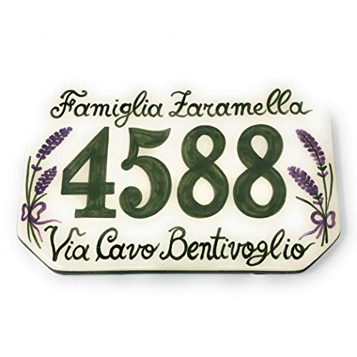 CERAMICHE D'ARTE PARRINI - Italian Ceramic Art Pottery Tile Custom House Number Civic Address Plaques Decorated Lavender Hand Painted Made in ITALY Tuscan