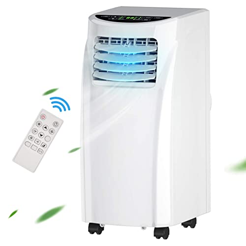 COSTWAY 8000 BTU Portable Air Conditioner, 3-in-1 Air Cooler w/Built-in Dehumidifier, Fan Mode, Sleep Mode, Remote Control& LED Display, Rooms Up to 230+ Sq. ft, for Home Office (White)