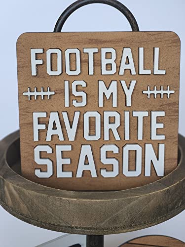 Football Season Tiered Tray Bundle, Sports Home Decor Wooden Sign, Handmade (Football is my favorite)