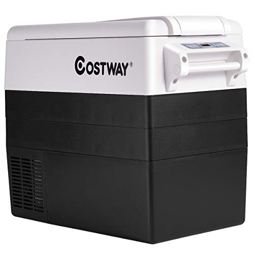 COSTWAY Portable Car Refrigerator, 55-Quart Dual-zone Electric Cooler with LCD Display, Shockproof Design, -4¡F to 50¡F, 12V/24V DC, 100-240V AC, 12 Volt Refrigerator for RV Travel Camping, Black