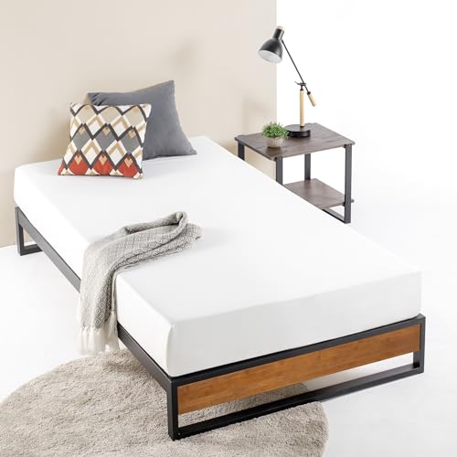 ZINUS GOOD DESIGN Award Winner Suzanne 10 Inch Bamboo and Metal Platforma Bed Frame / No Box Spring Needed / Wood Slat Support, Chestnut Brown, Twin