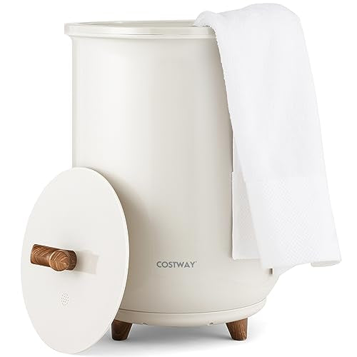 COSTWAY Bucket Style Towel Warmer, 23L Towel Warmer with 4 Heating Time & 3 Heating Temperature, Overheat Protection System, Fragrant Disc Holder, Towel Warmer for Bathroom, Hot Tub, Spa (Light Grey)