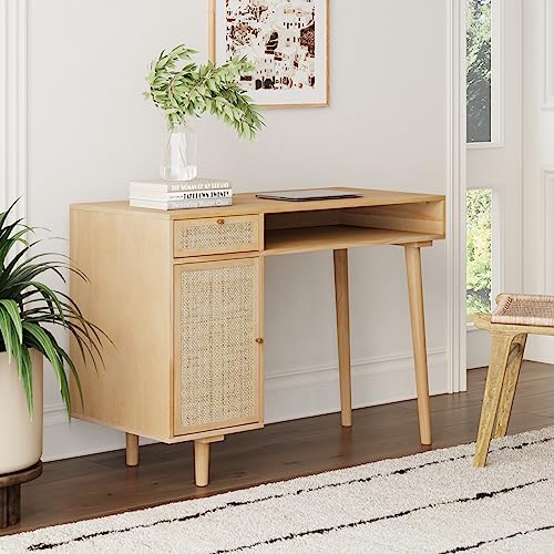 Nathan James Parker Modern Home Office, Small Writing, Computer or Laptop Desk with Drawer, Natural Brown