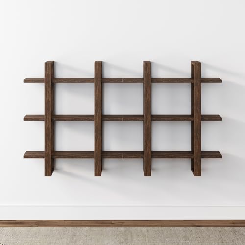 Nathan James Floating Wall Book Shelves, 3-Tier Display Shelf, Decorative Modular Shelf in Solid Wood for Bedroom, Nursery, Bathroom or Kitchen, Set of 2