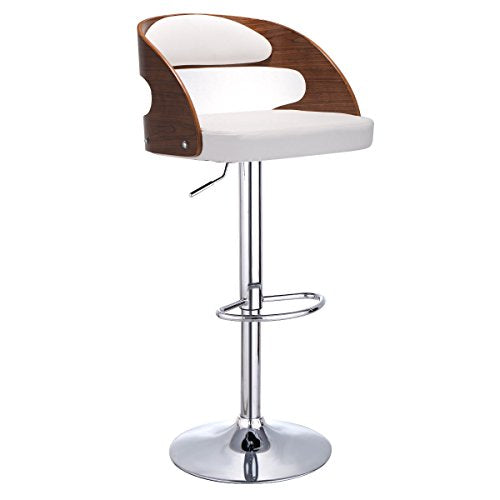 COSTWAY Bentwood Bar Stool PU Leather Chair Swivel Modern Adjustable Bistro Pub Chair