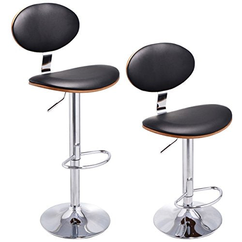 COSTWAY Set of 2 Bentwood Swivel Bar Stools PU Leather Modern Counter Barstools Adjustable